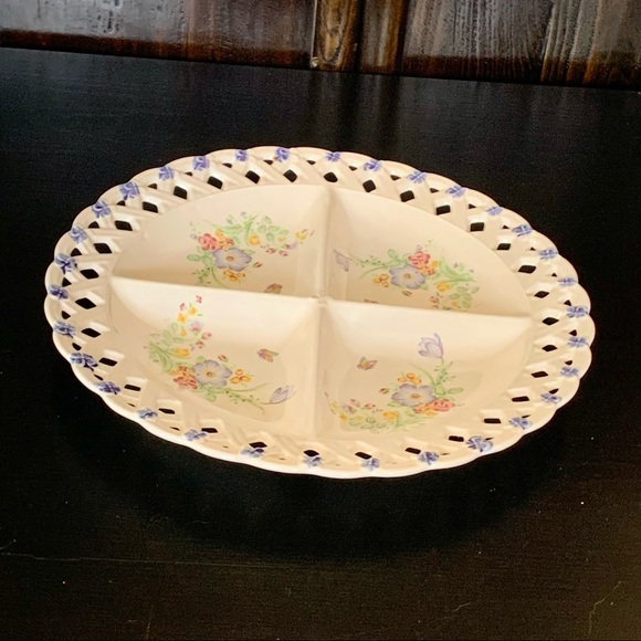Tosho Butterly & Flower 13” Lace Border Four Section Plate Japanese Fine China - Picture 3 of 10